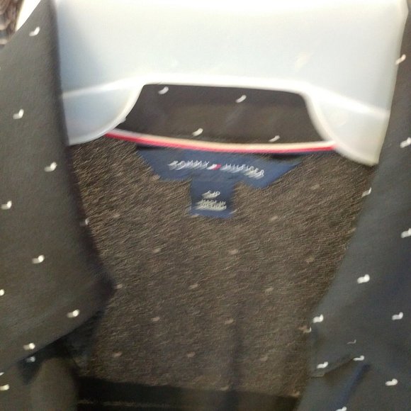 Tommy Hilfiger Button Up Shirt Dress Black Small S/P White Dots - Picture 3 of 3